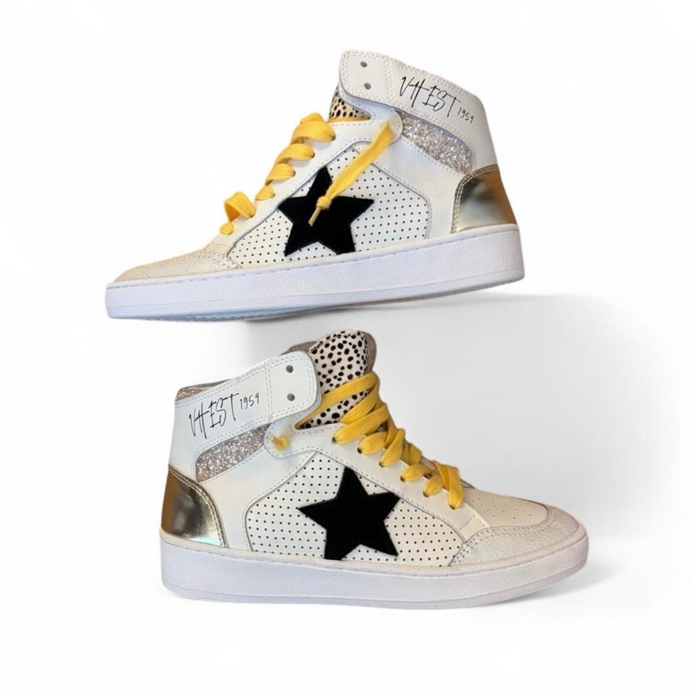 Vintage Havana Thalia High Top Sneakers White Black Star Yellow Laces Size 6.5 - Picture 2 of 8